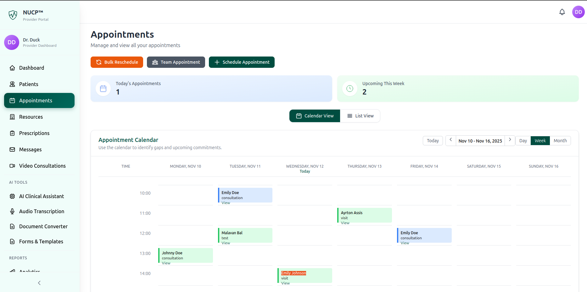 NUCP patient chart preview